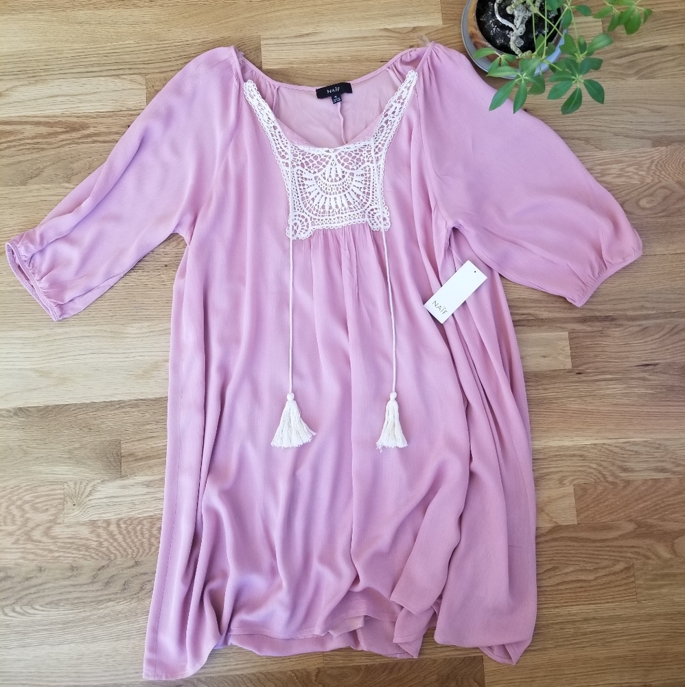 Cold shoulder pink boho dress NWT
